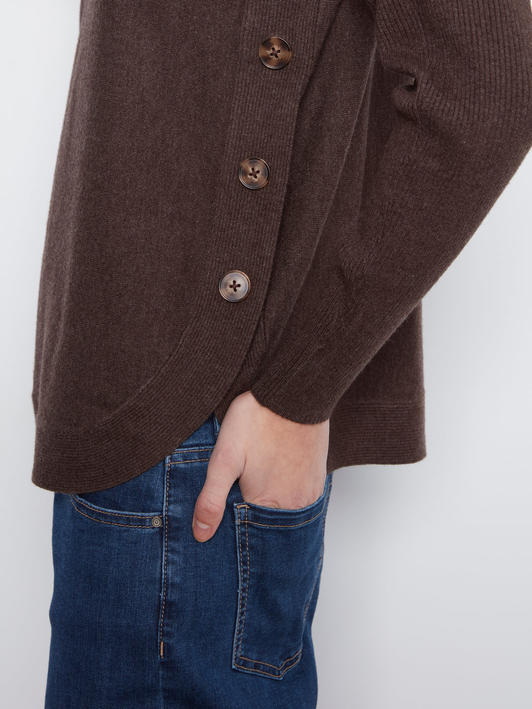 Long Sleeve Drop Shoulder Boat Neck Sweater With Side Buttons Detail