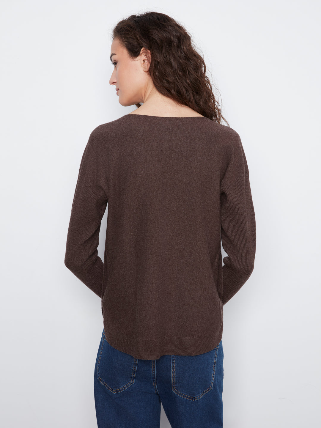 Long Sleeve Drop Shoulder Boat Neck Sweater With Side Buttons Detail
