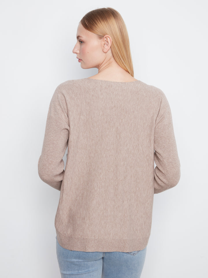 Long Sleeve Drop Shoulder Boat Neck Sweater With Side Buttons Detail
