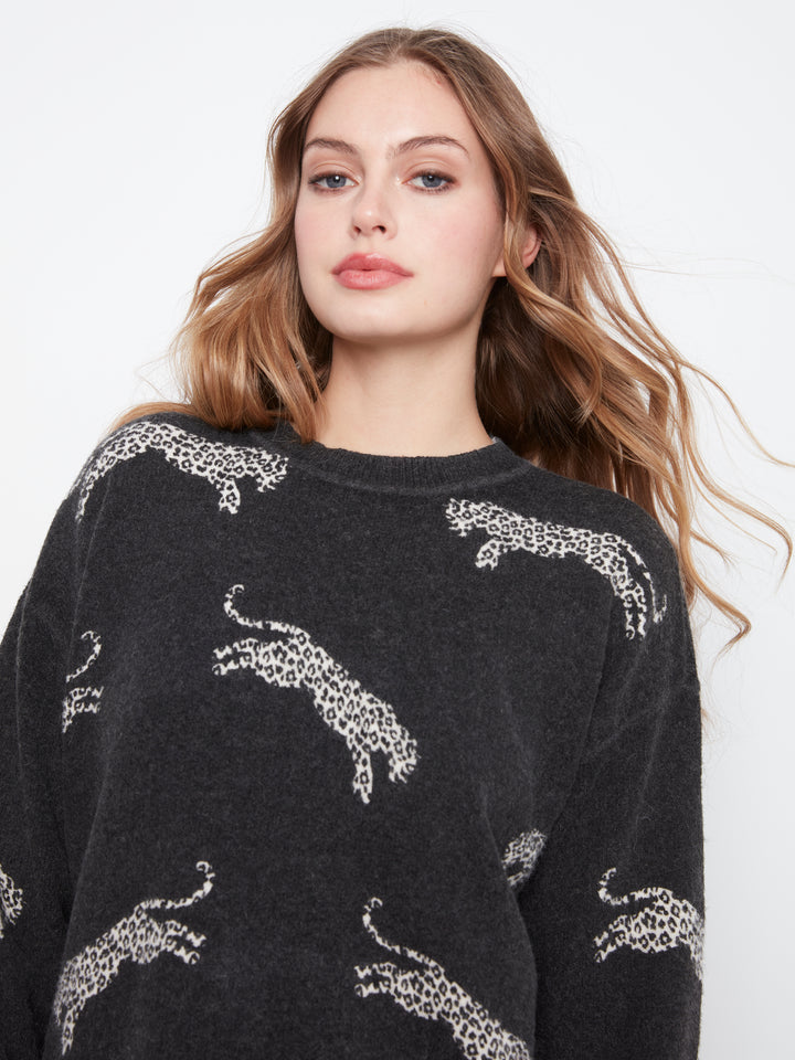 Long Sleeve Drop Shoulder Crew Neck Printed Sweater