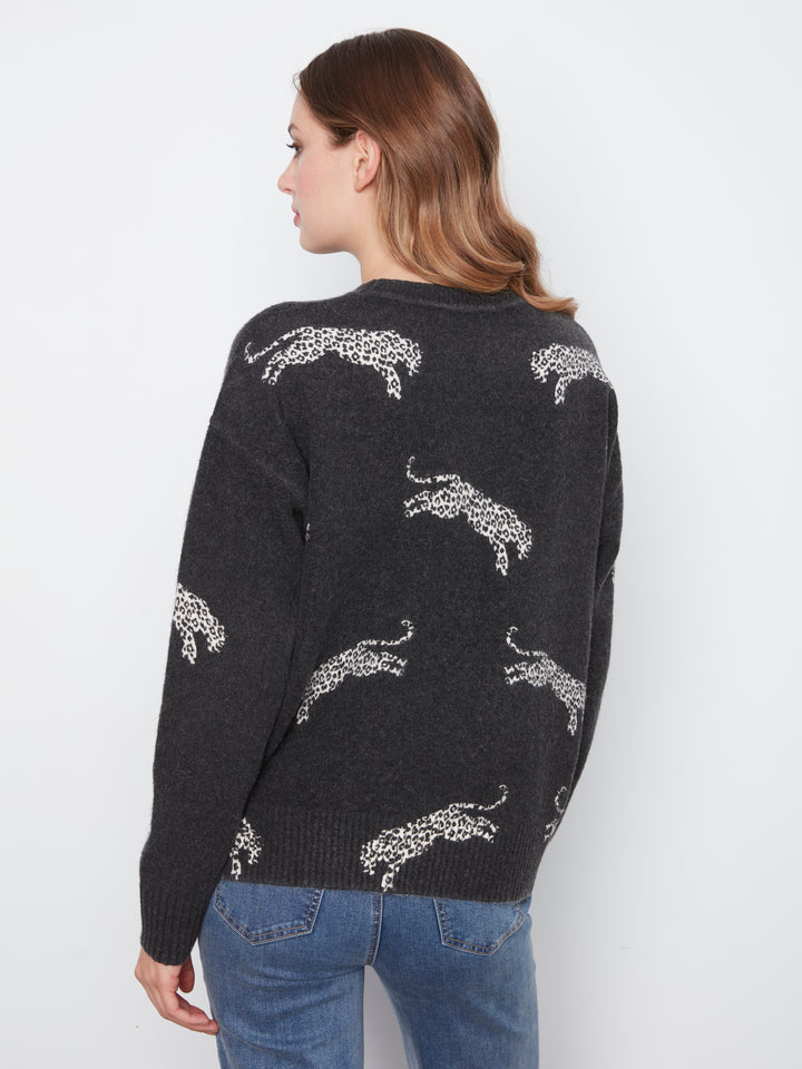 Long Sleeve Drop Shoulder Crew Neck Printed Sweater