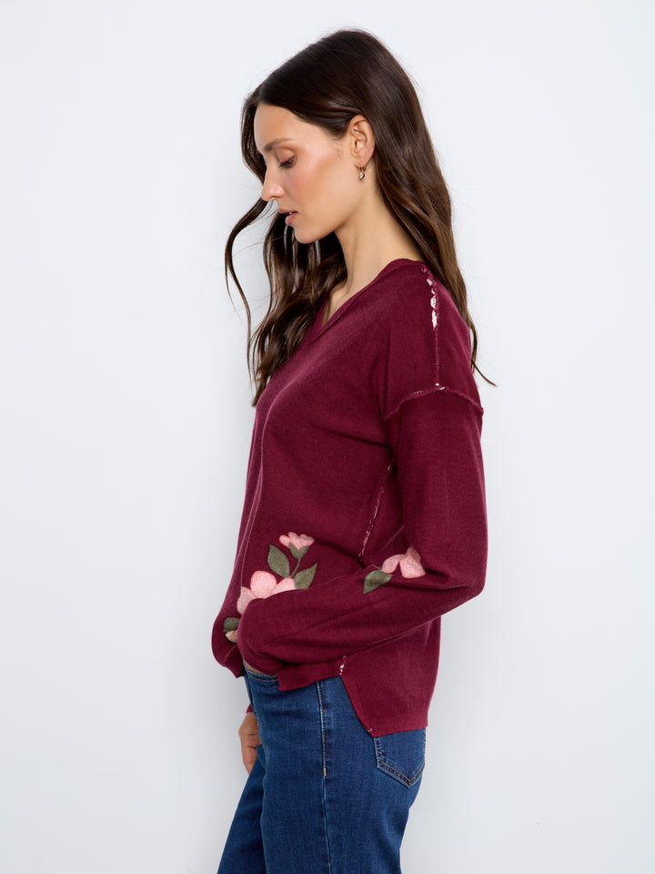 Long Sleeve Drop Shoulder Reversible Printed Sweater