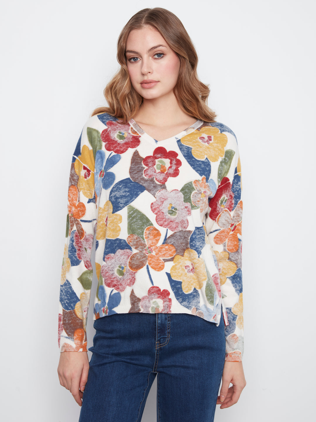 Long Sleeve Drop Shoulder Reversible Printed Sweater