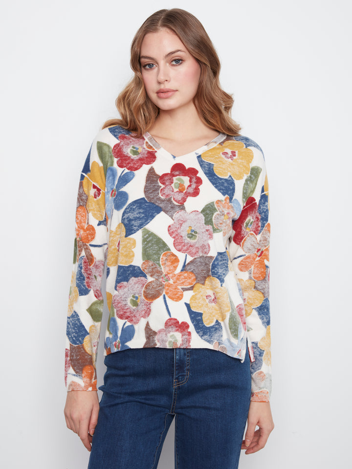 Long Sleeve Drop Shoulder Reversible Printed Sweater