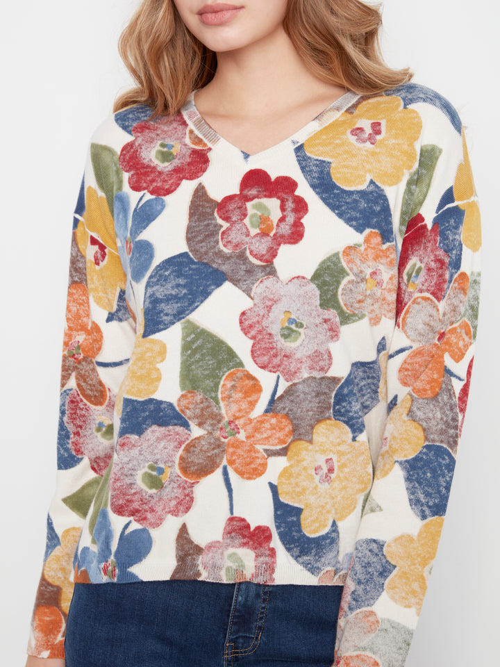 Long Sleeve Drop Shoulder Reversible Printed Sweater