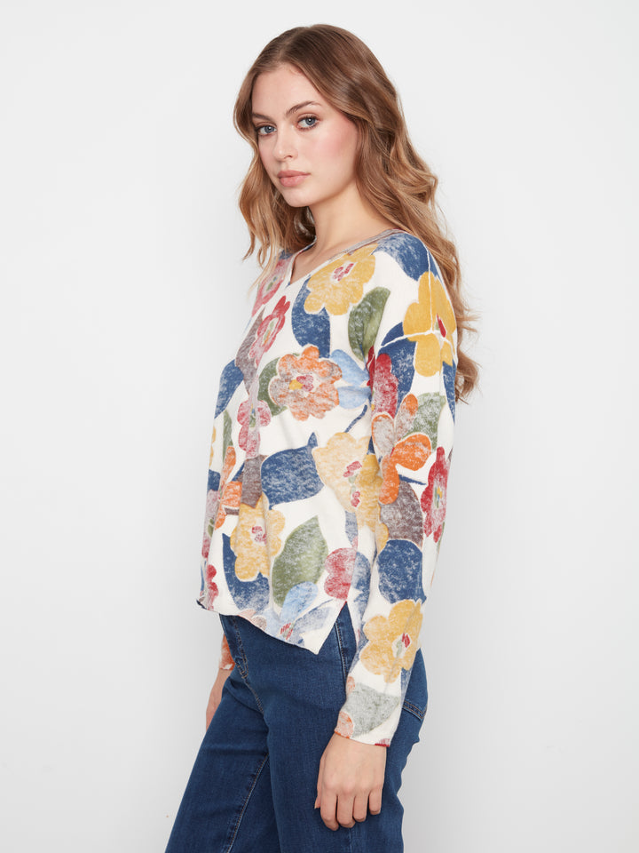 Long Sleeve Drop Shoulder Reversible Printed Sweater