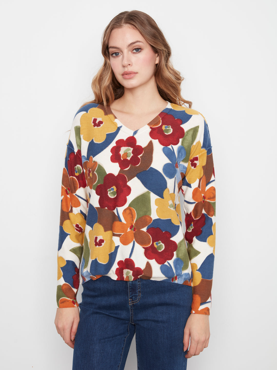 Long Sleeve Drop Shoulder Reversible Printed Sweater