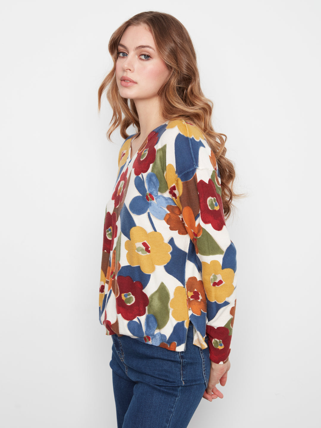 Long Sleeve Drop Shoulder Reversible Printed Sweater