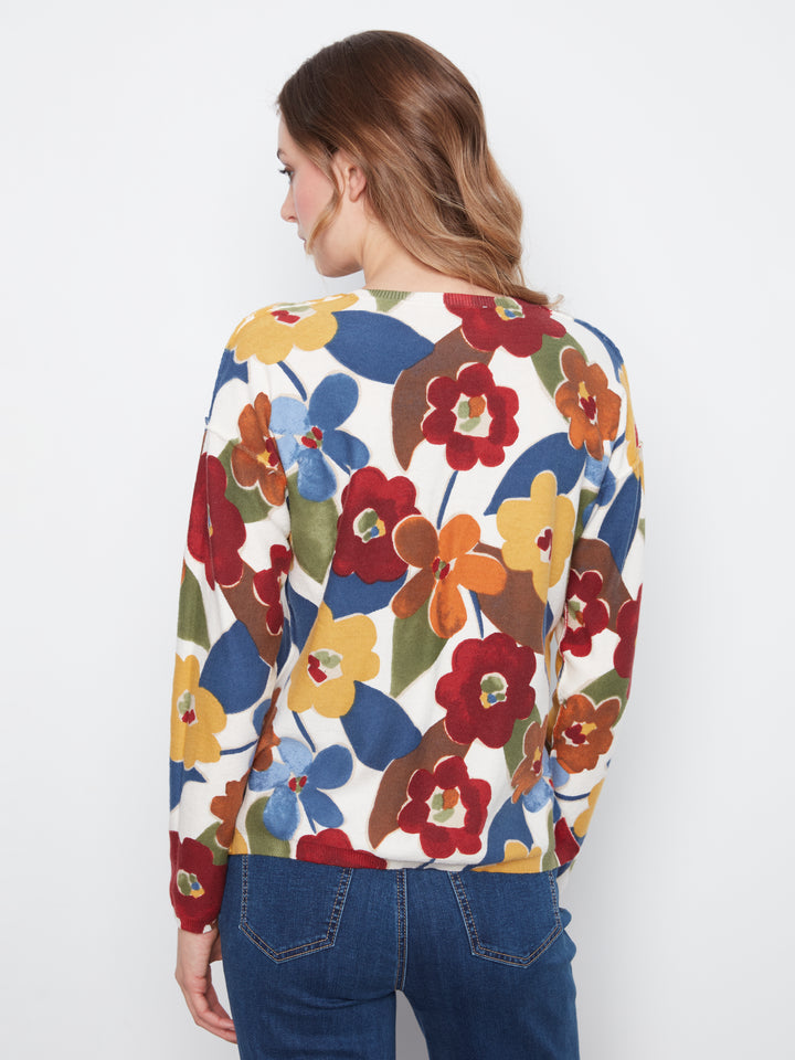 Long Sleeve Drop Shoulder Reversible Printed Sweater