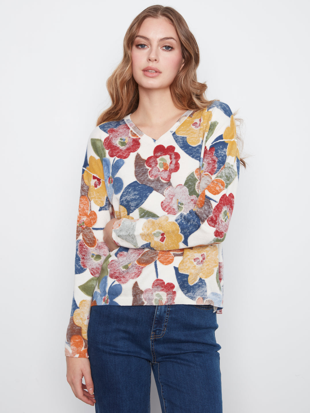 Long Sleeve Drop Shoulder Reversible Printed Sweater