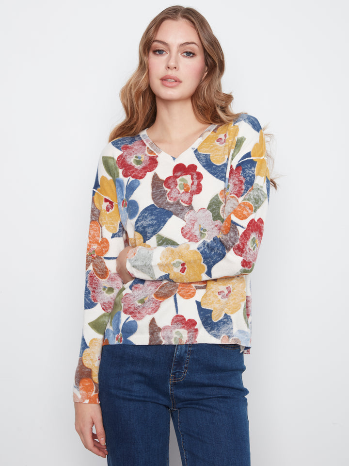 Long Sleeve Drop Shoulder Reversible Printed Sweater