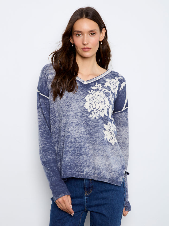 Long Sleeve Drop Shoulder Reversible Printed Sweater