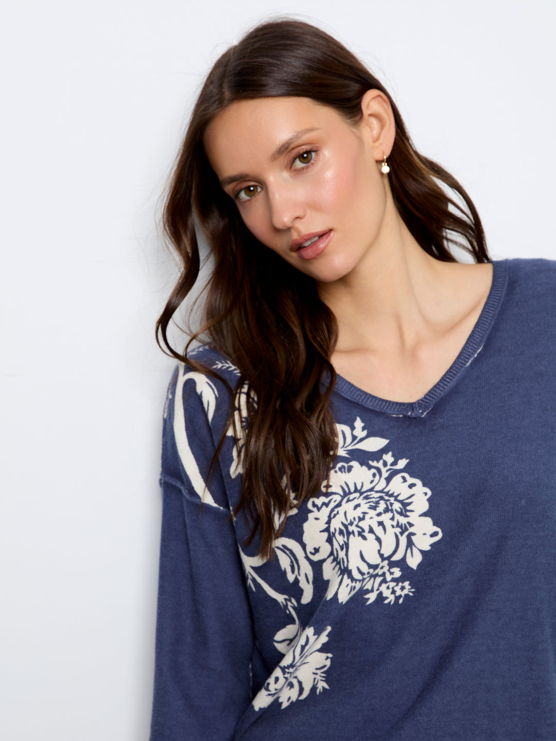Long Sleeve Drop Shoulder Reversible Printed Sweater