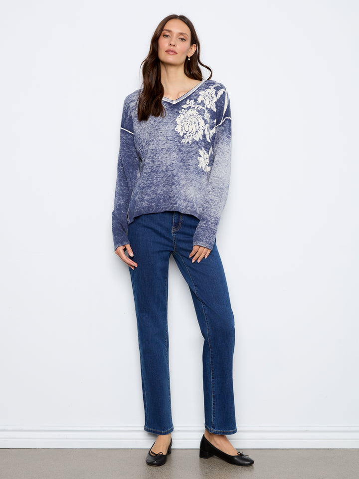 Long Sleeve Drop Shoulder Reversible Printed Sweater