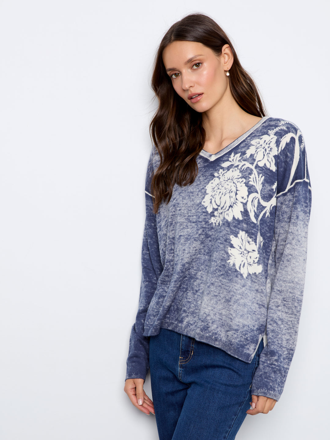 Long Sleeve Drop Shoulder Reversible Printed Sweater