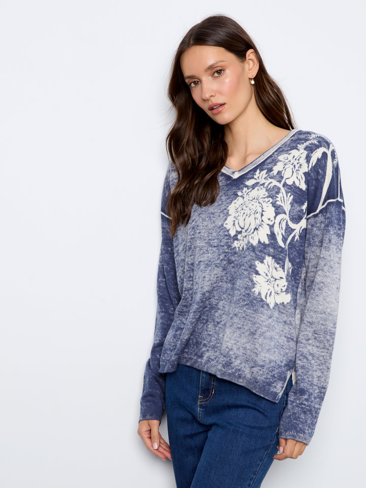 Long Sleeve Drop Shoulder Reversible Printed Sweater