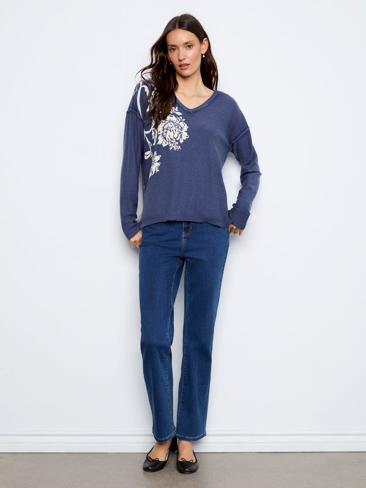 Long Sleeve Drop Shoulder Reversible Printed Sweater