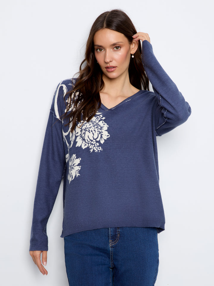 Long Sleeve Drop Shoulder Reversible Printed Sweater