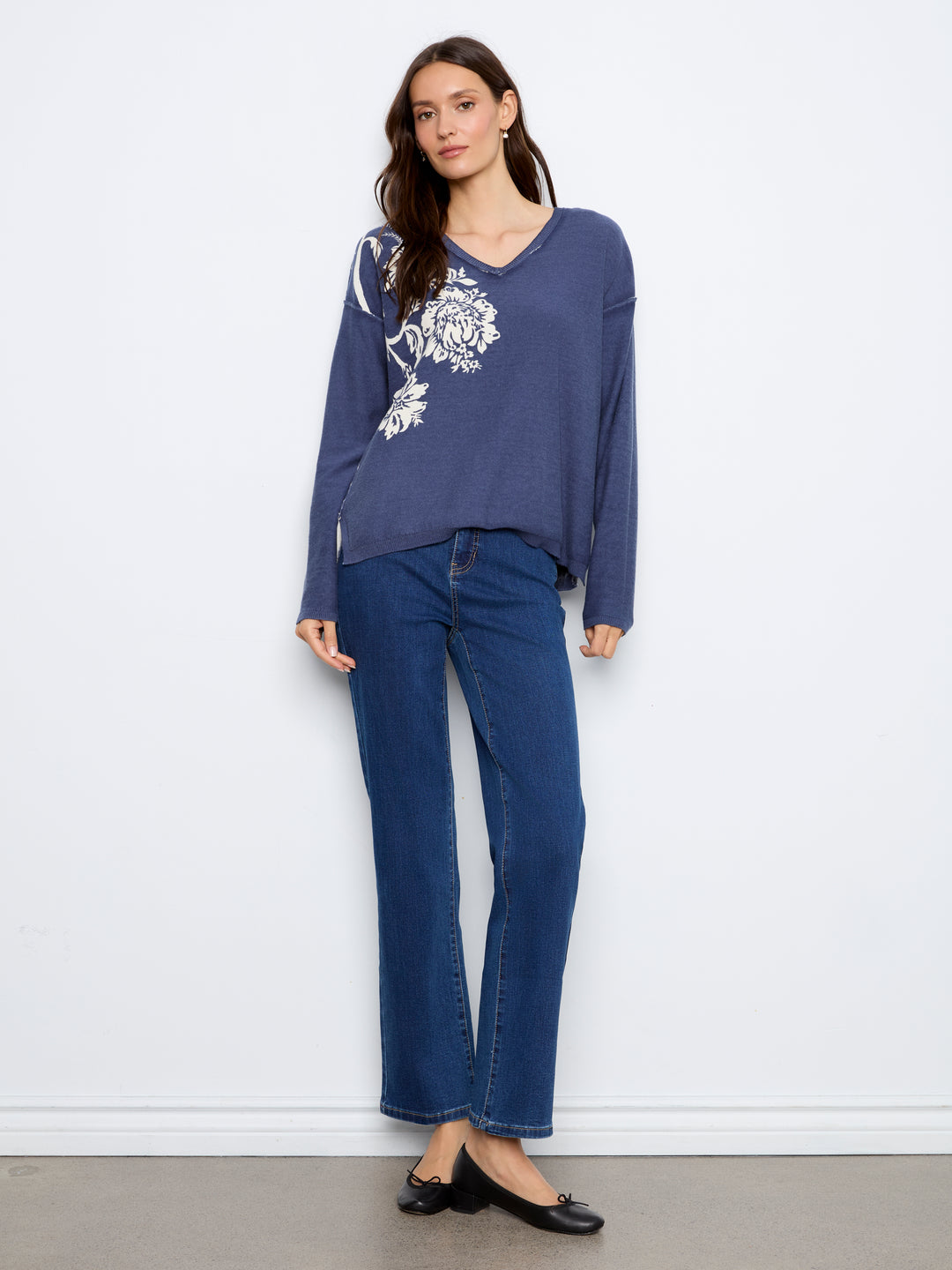 Long Sleeve Drop Shoulder Reversible Printed Sweater