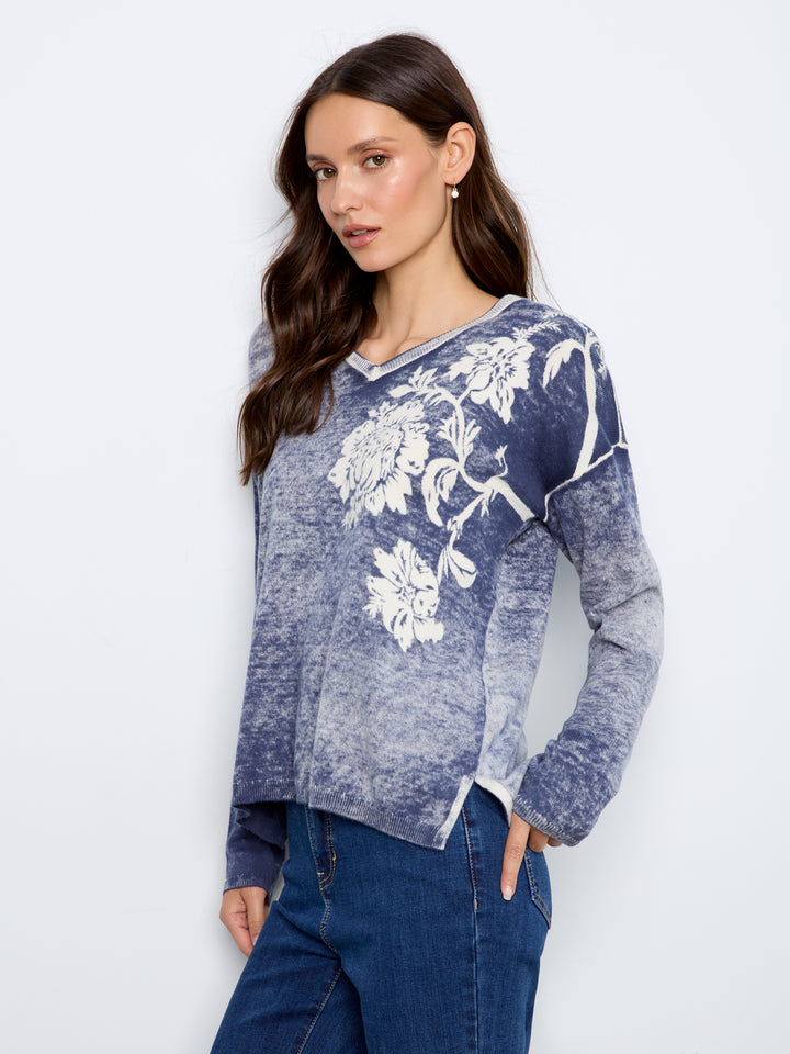 Long Sleeve Drop Shoulder Reversible Printed Sweater