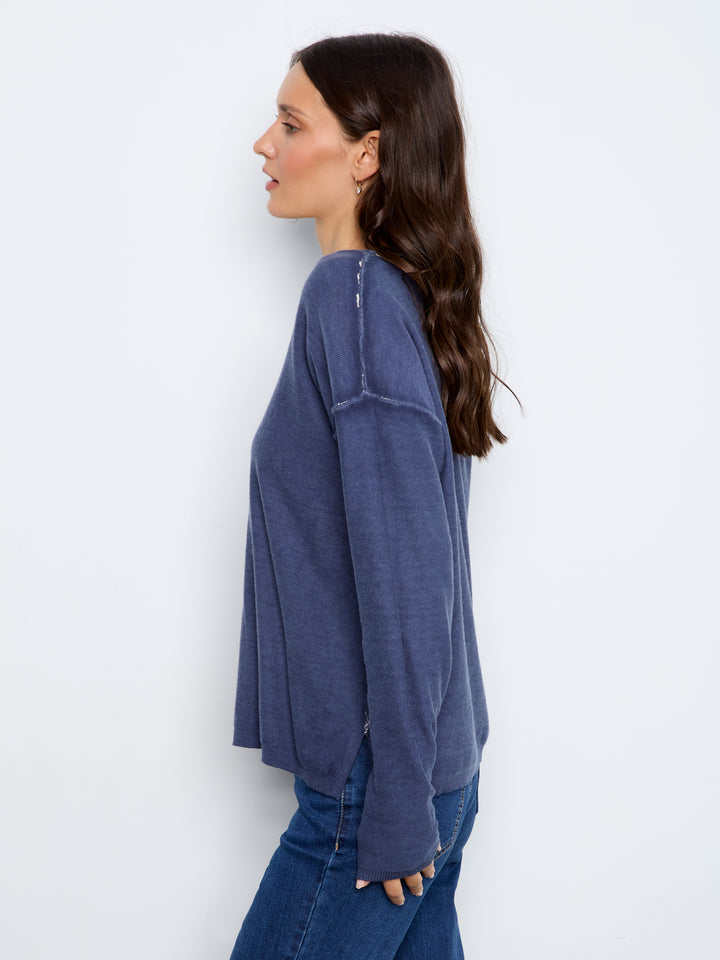 Long Sleeve Drop Shoulder Reversible Printed Sweater