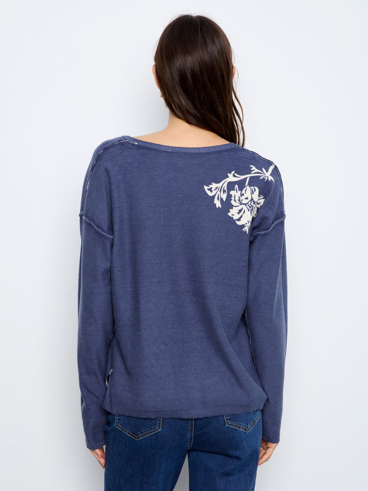 Long Sleeve Drop Shoulder Reversible Printed Sweater