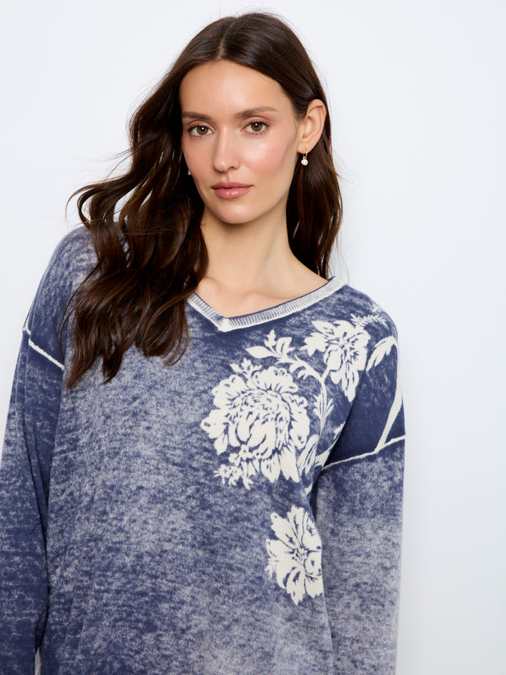 Long Sleeve Drop Shoulder Reversible Printed Sweater