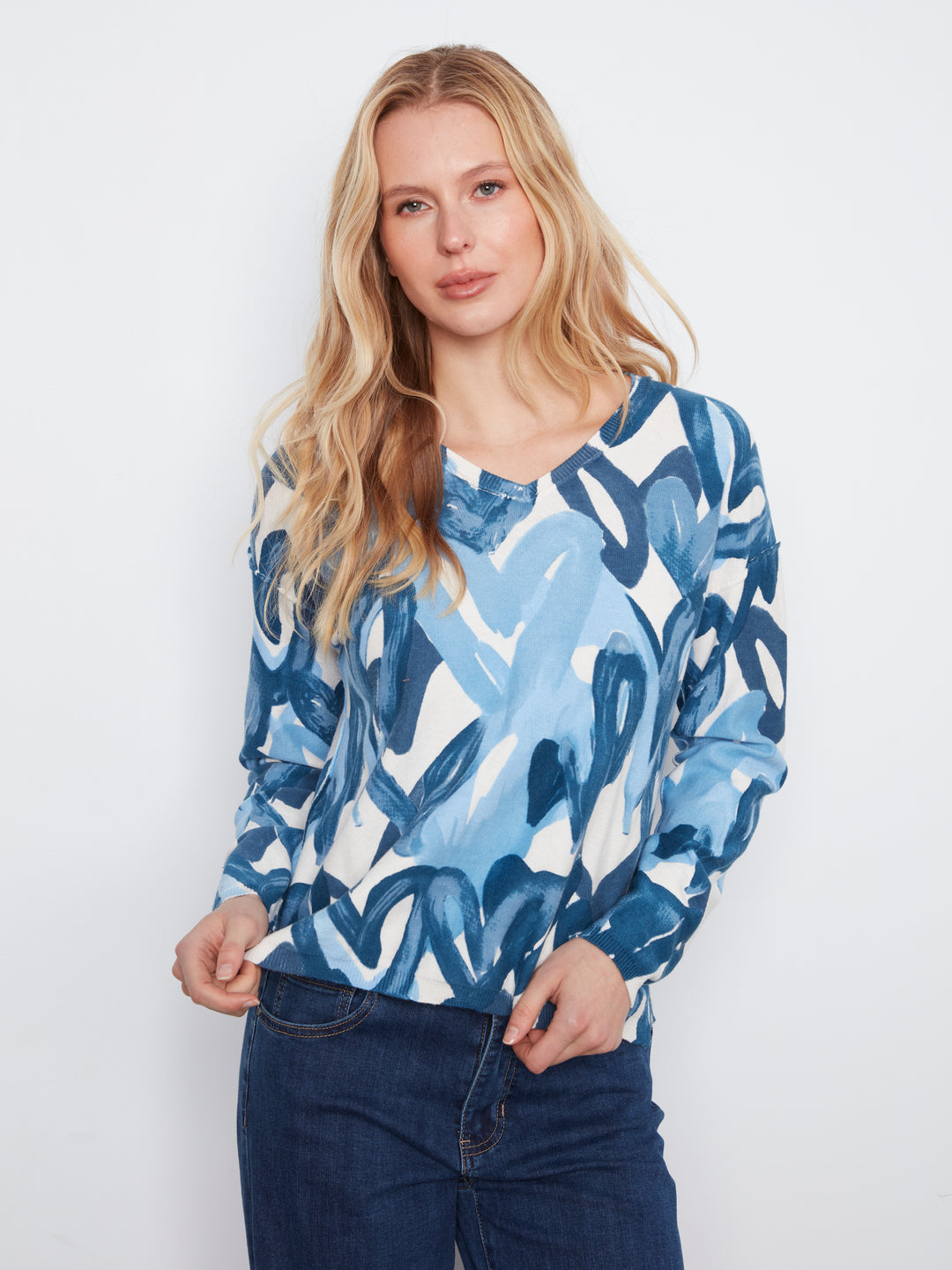 Long Sleeve Drop Shoulder Reversible Printed Sweater