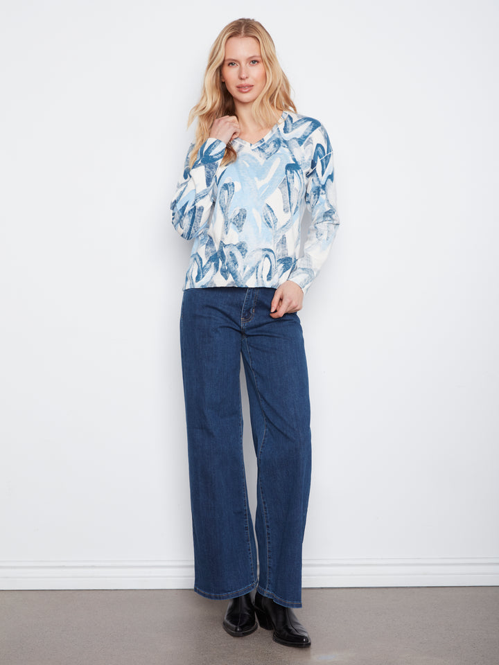 Long Sleeve Drop Shoulder Reversible Printed Sweater