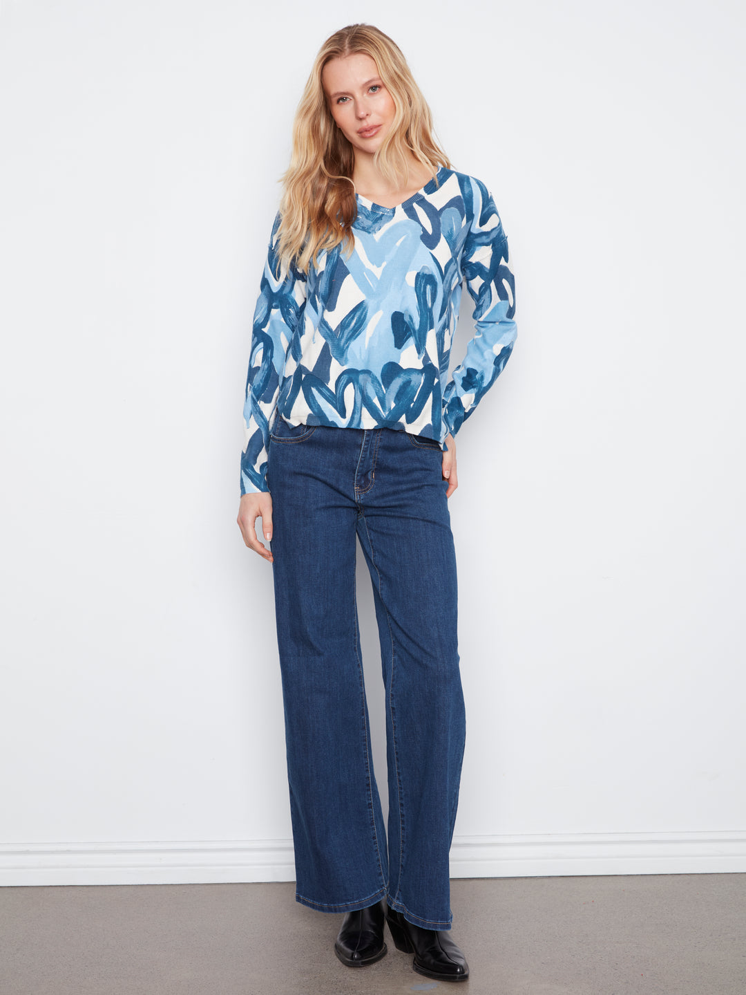 Long Sleeve Drop Shoulder Reversible Printed Sweater