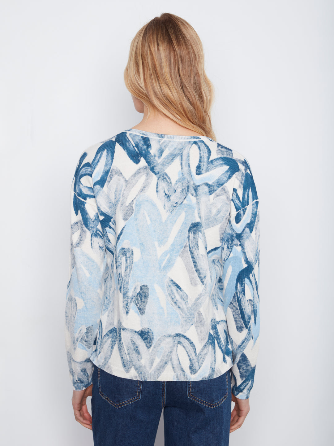 Long Sleeve Drop Shoulder Reversible Printed Sweater