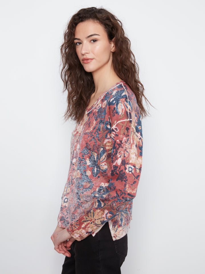 Long Sleeve Drop Shoulder Reversible Printed Sweater