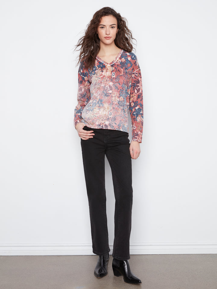 Long Sleeve Drop Shoulder Reversible Printed Sweater