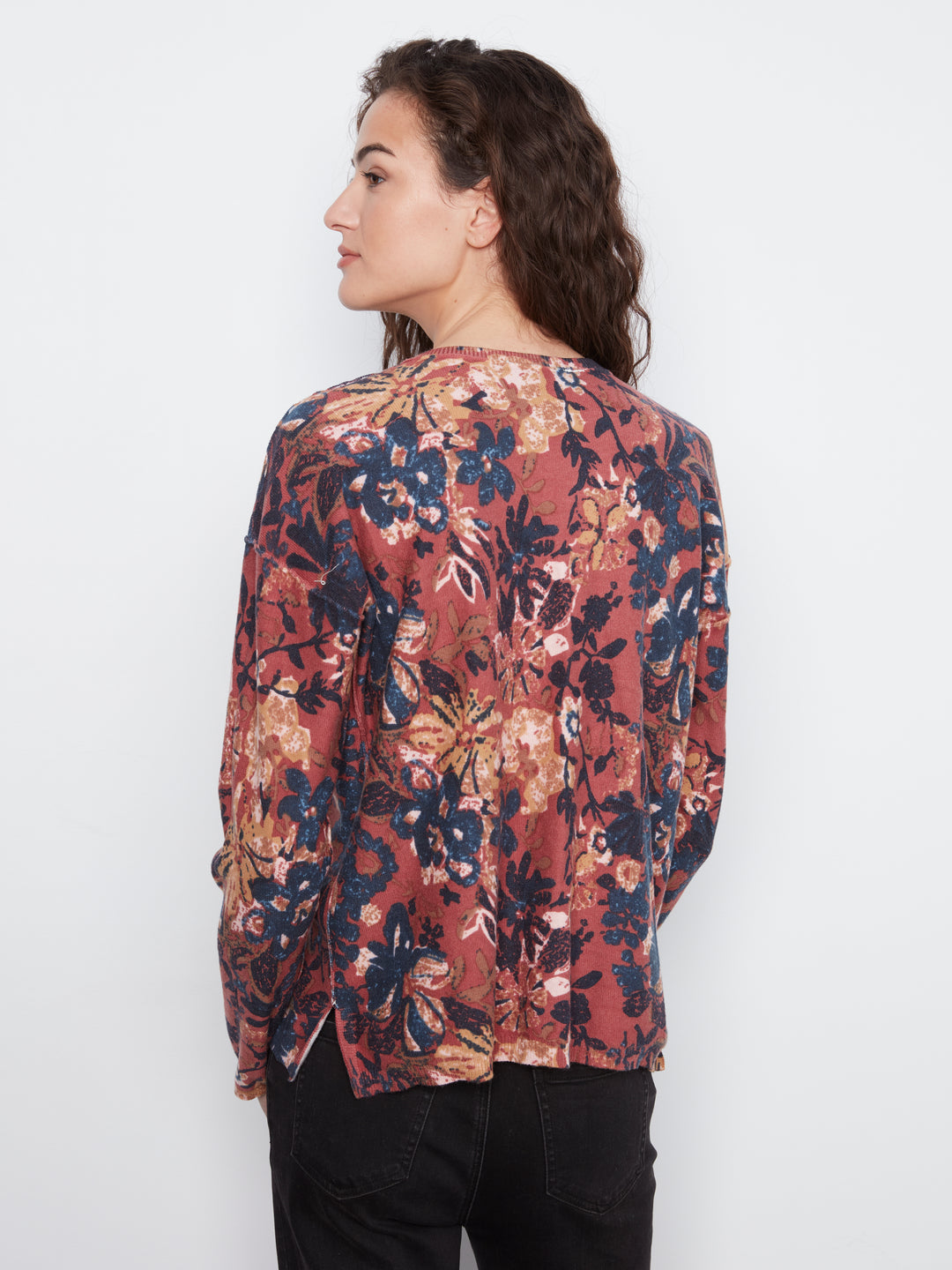 Long Sleeve Drop Shoulder Reversible Printed Sweater