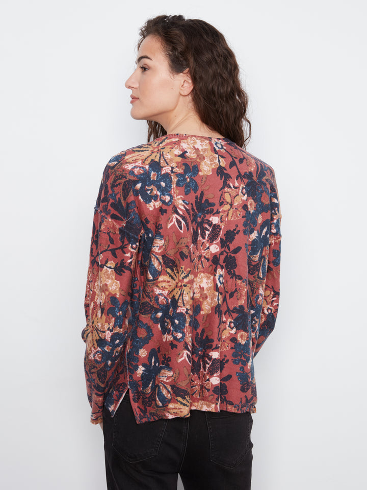 Long Sleeve Drop Shoulder Reversible Printed Sweater
