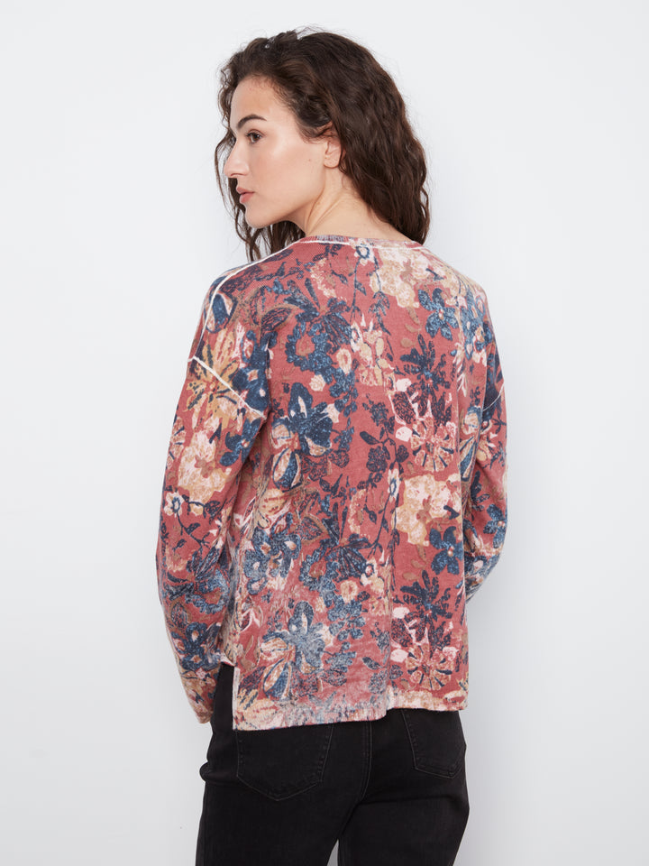 Long Sleeve Drop Shoulder Reversible Printed Sweater