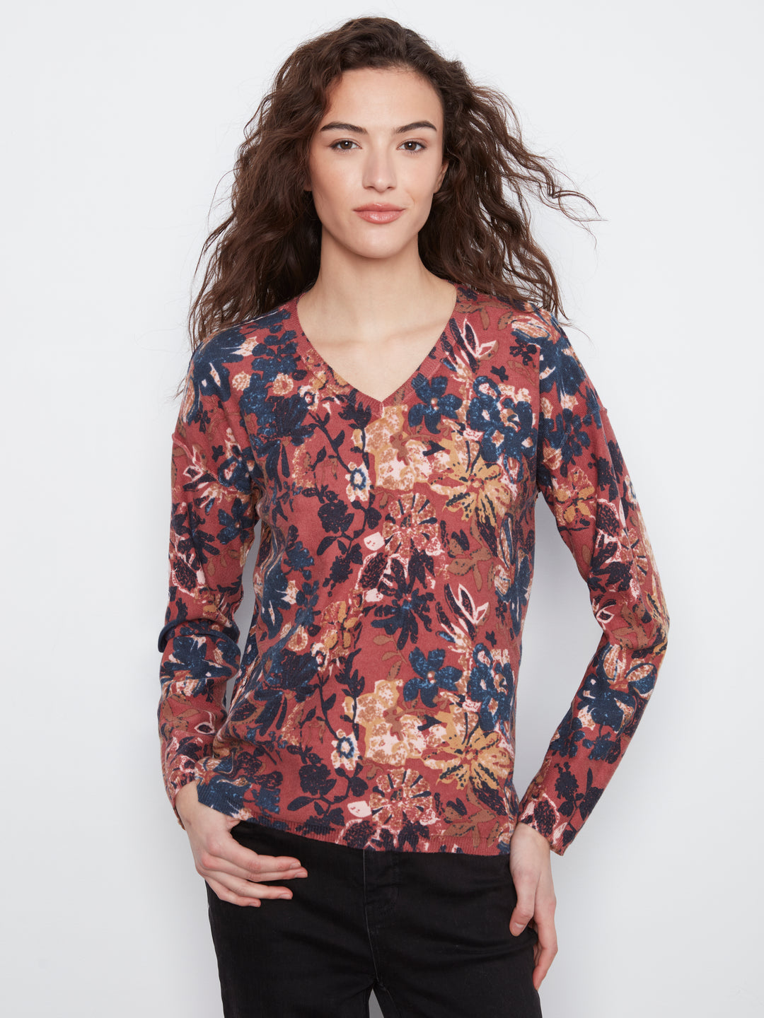 Long Sleeve Drop Shoulder Reversible Printed Sweater