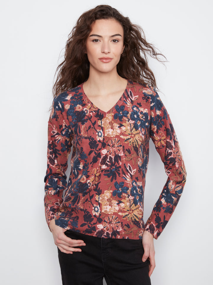 Long Sleeve Drop Shoulder Reversible Printed Sweater