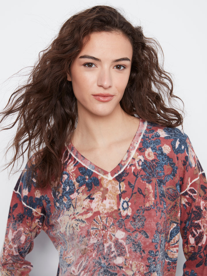 Long Sleeve Drop Shoulder Reversible Printed Sweater
