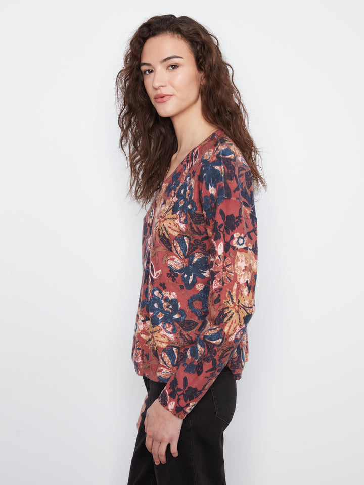 Long Sleeve Drop Shoulder Reversible Printed Sweater