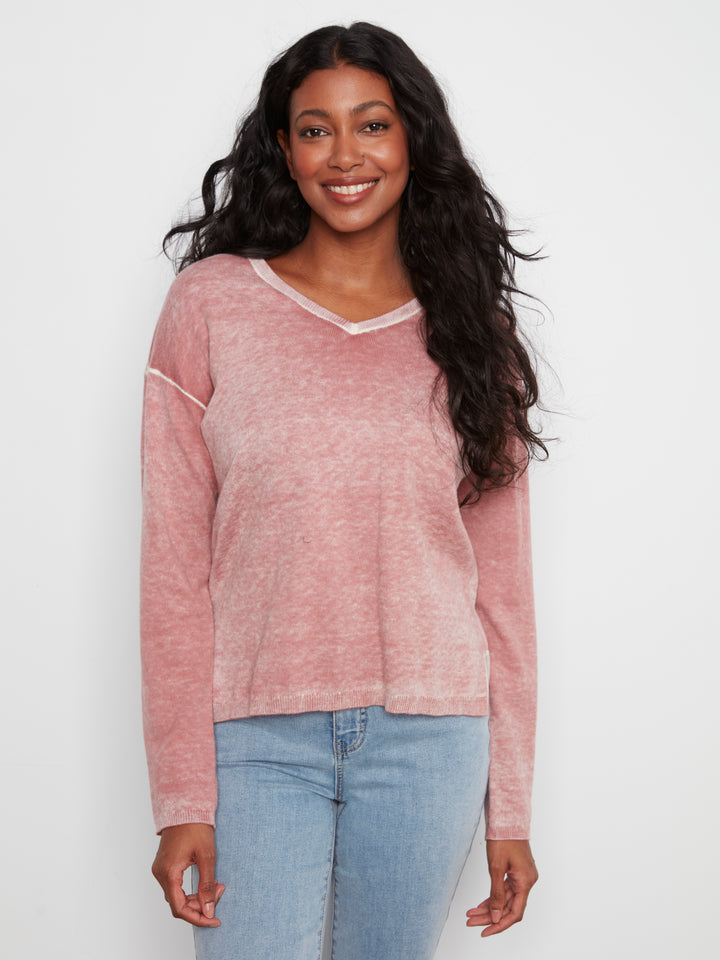 Long Sleeve Drop Shoulder V Neck Sweater