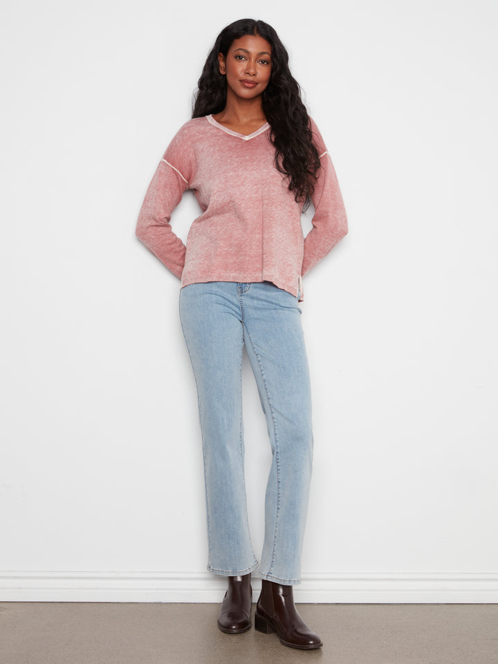 Long Sleeve Drop Shoulder V Neck Sweater