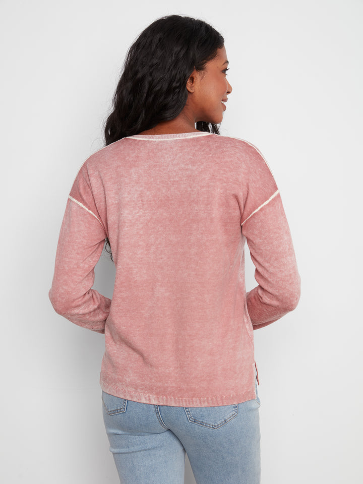 Long Sleeve Drop Shoulder V Neck Sweater