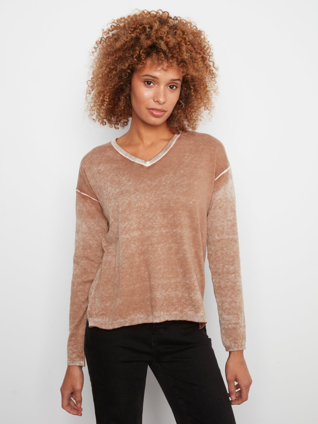 Long Sleeve Drop Shoulder V Neck Sweater