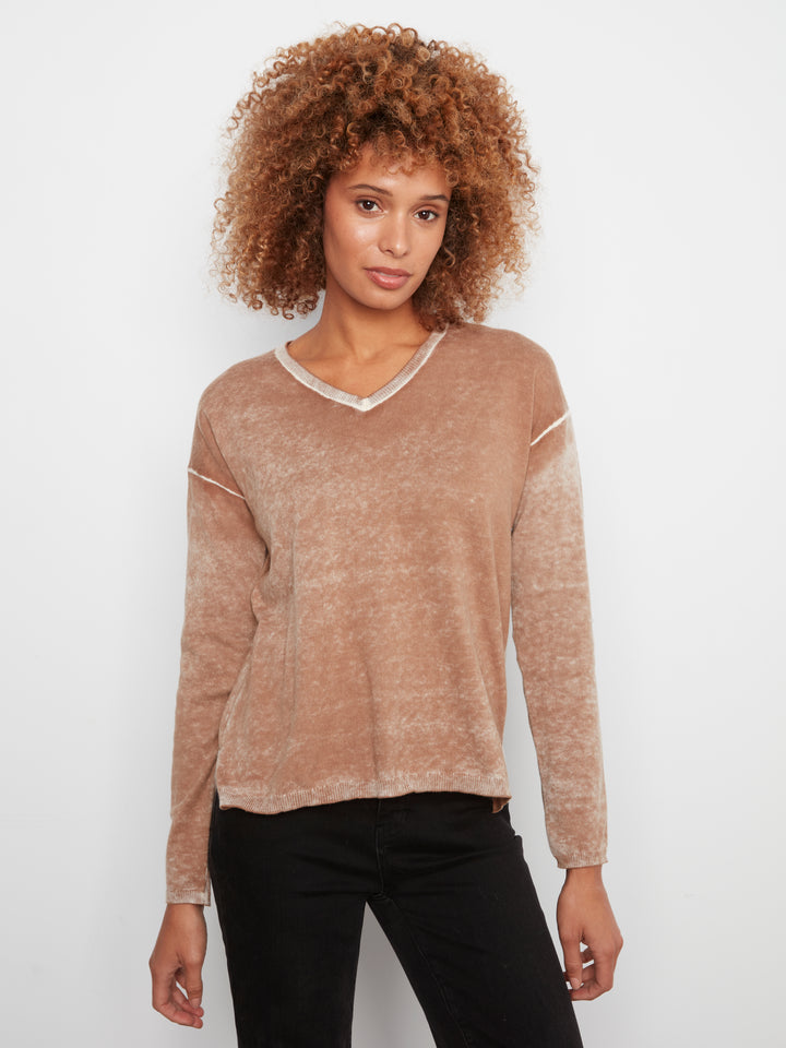 Long Sleeve Drop Shoulder V Neck Sweater