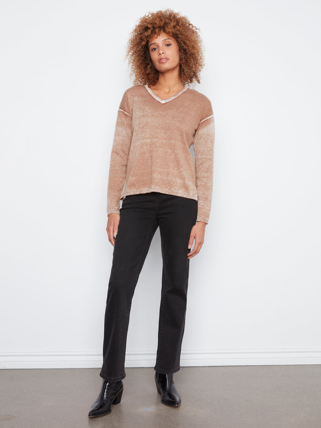 Long Sleeve Drop Shoulder V Neck Sweater
