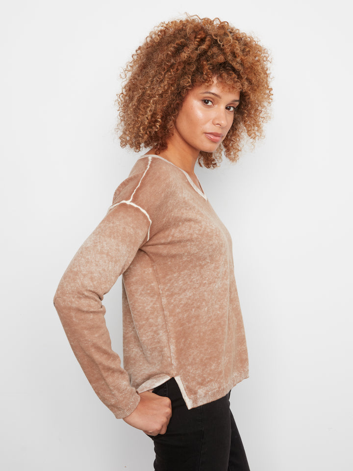 Long Sleeve Drop Shoulder V Neck Sweater