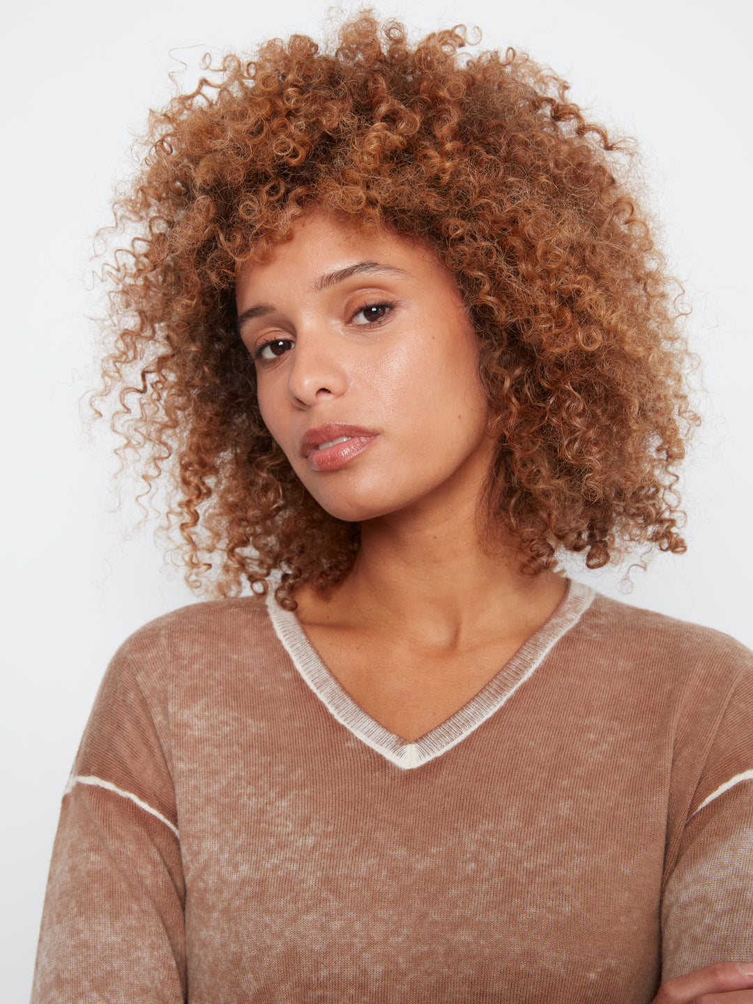 Long Sleeve Drop Shoulder V Neck Sweater