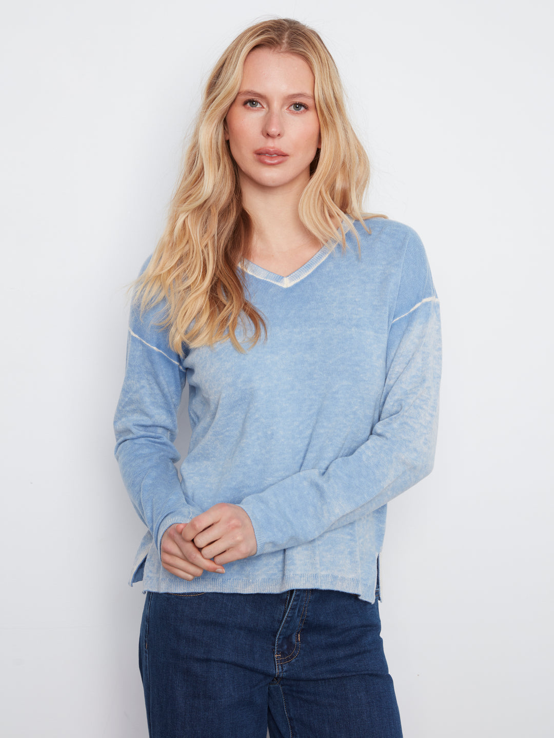 Long Sleeve Drop Shoulder V Neck Sweater