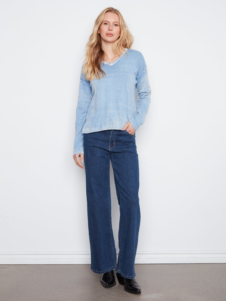 Long Sleeve Drop Shoulder V Neck Sweater